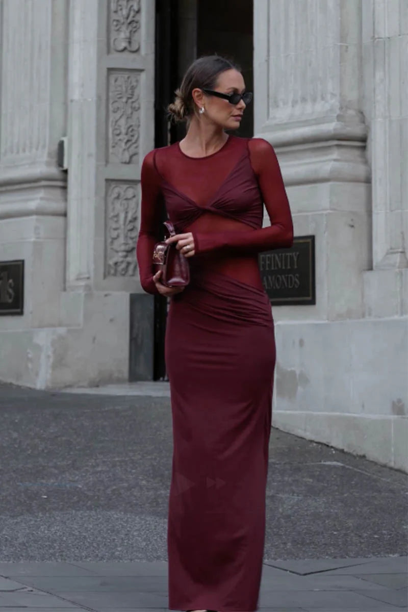 Burgundy formal dress long sleeve | Australian designer evening wear