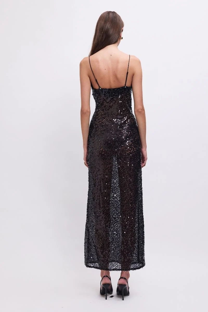 Allure Sheer Sequin Maxi Dress in Black - SODA Fashion Haus