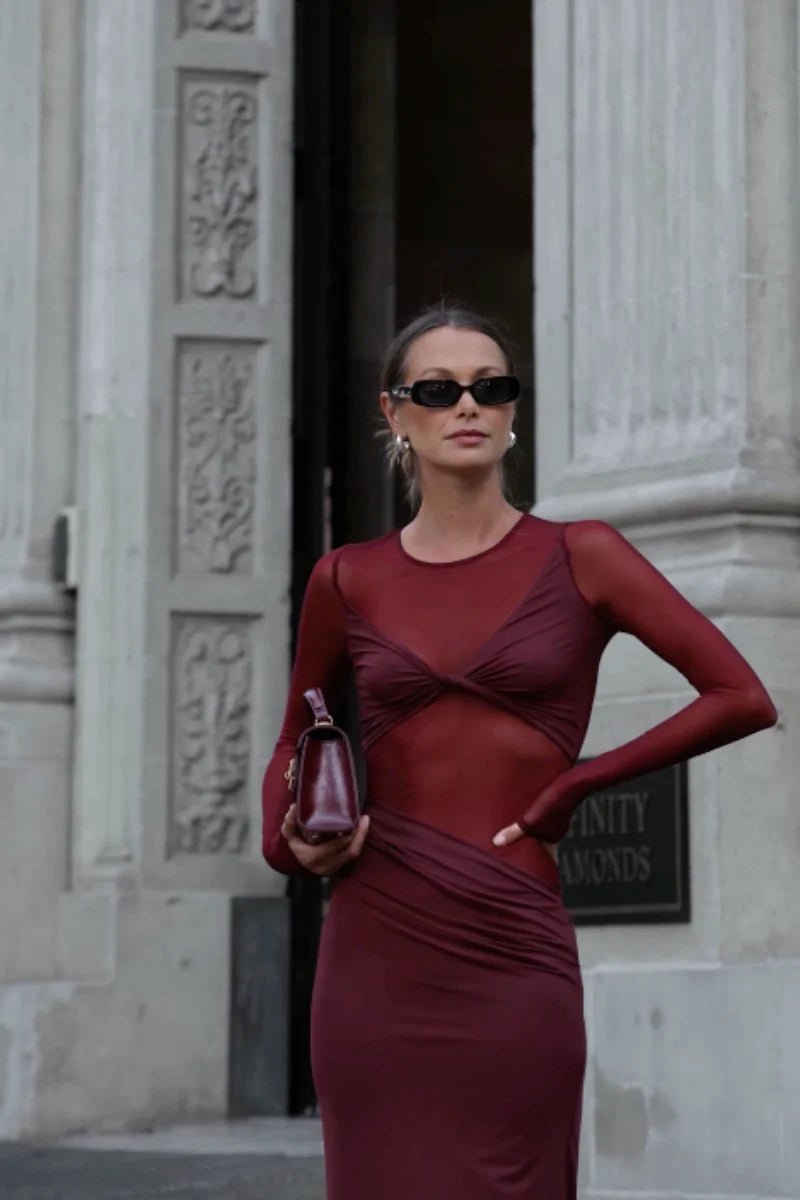 Auguste Long Sleeve Mesh Jersey Maxi - SODA Fashion Haus