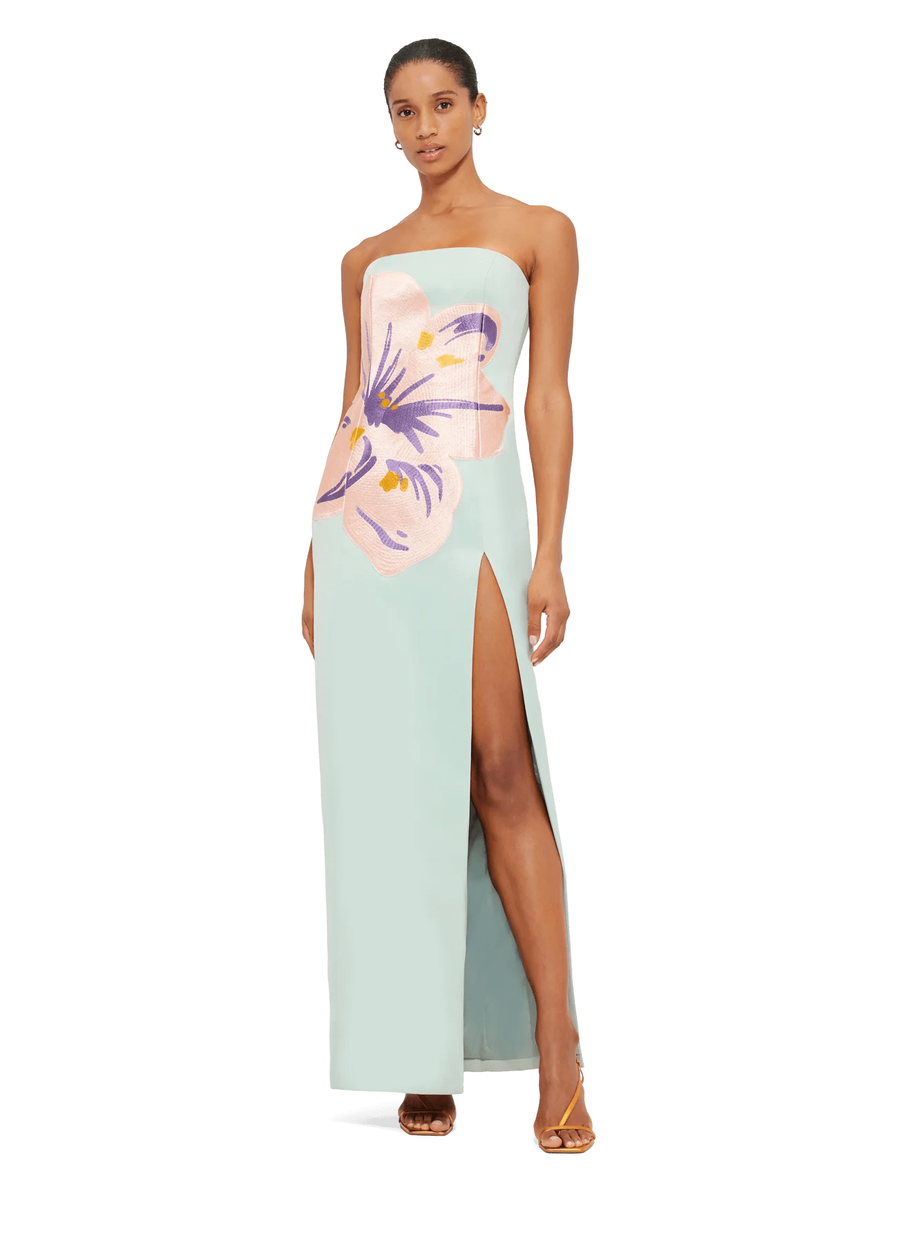 Clémence Embroidered Split Maxi Dress - Hibiscus in Pistachio - SODA Fashion Haus