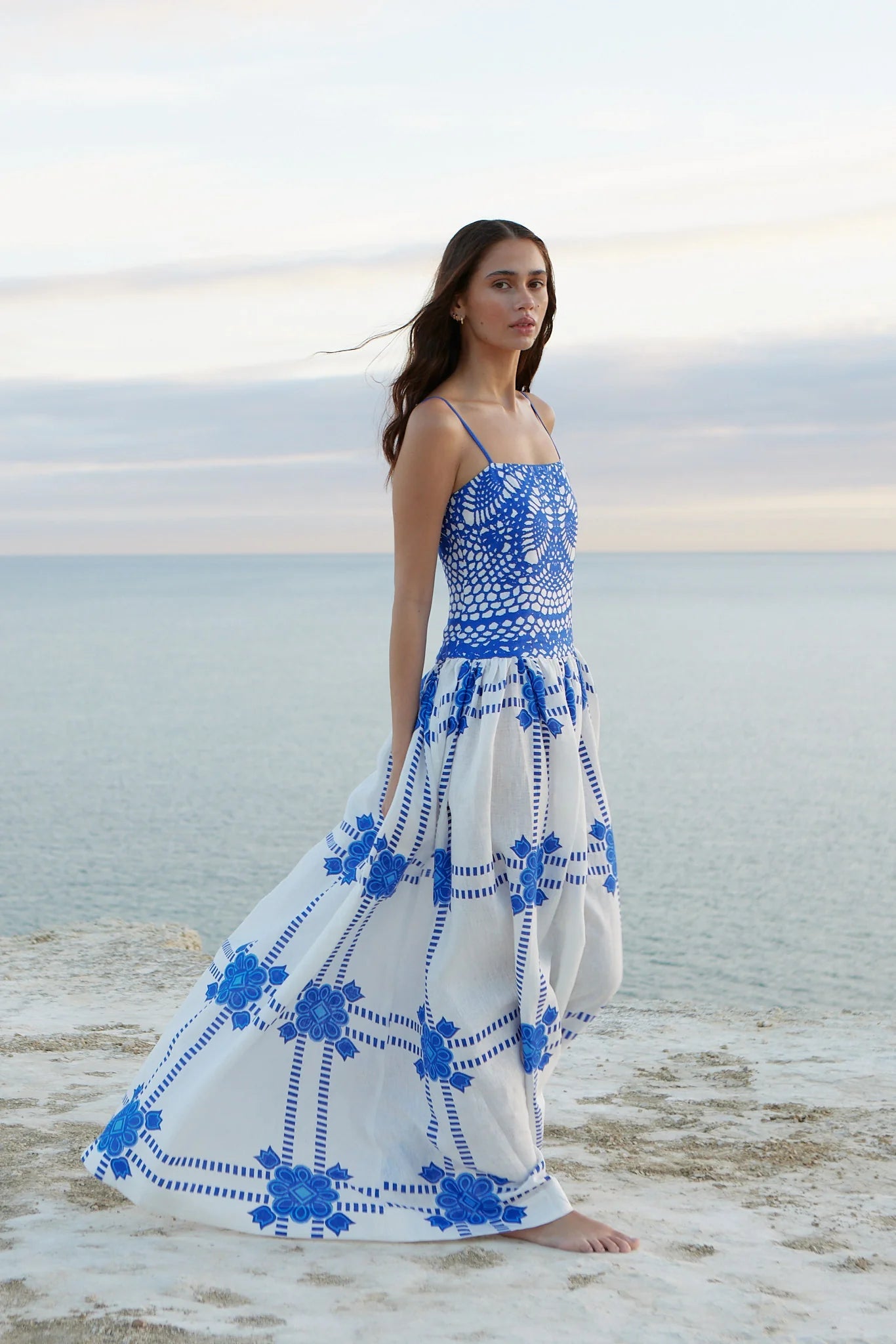 CORDELIA DRESS IN MEDITERRANEAN/FOAM - SODA Fashion Haus