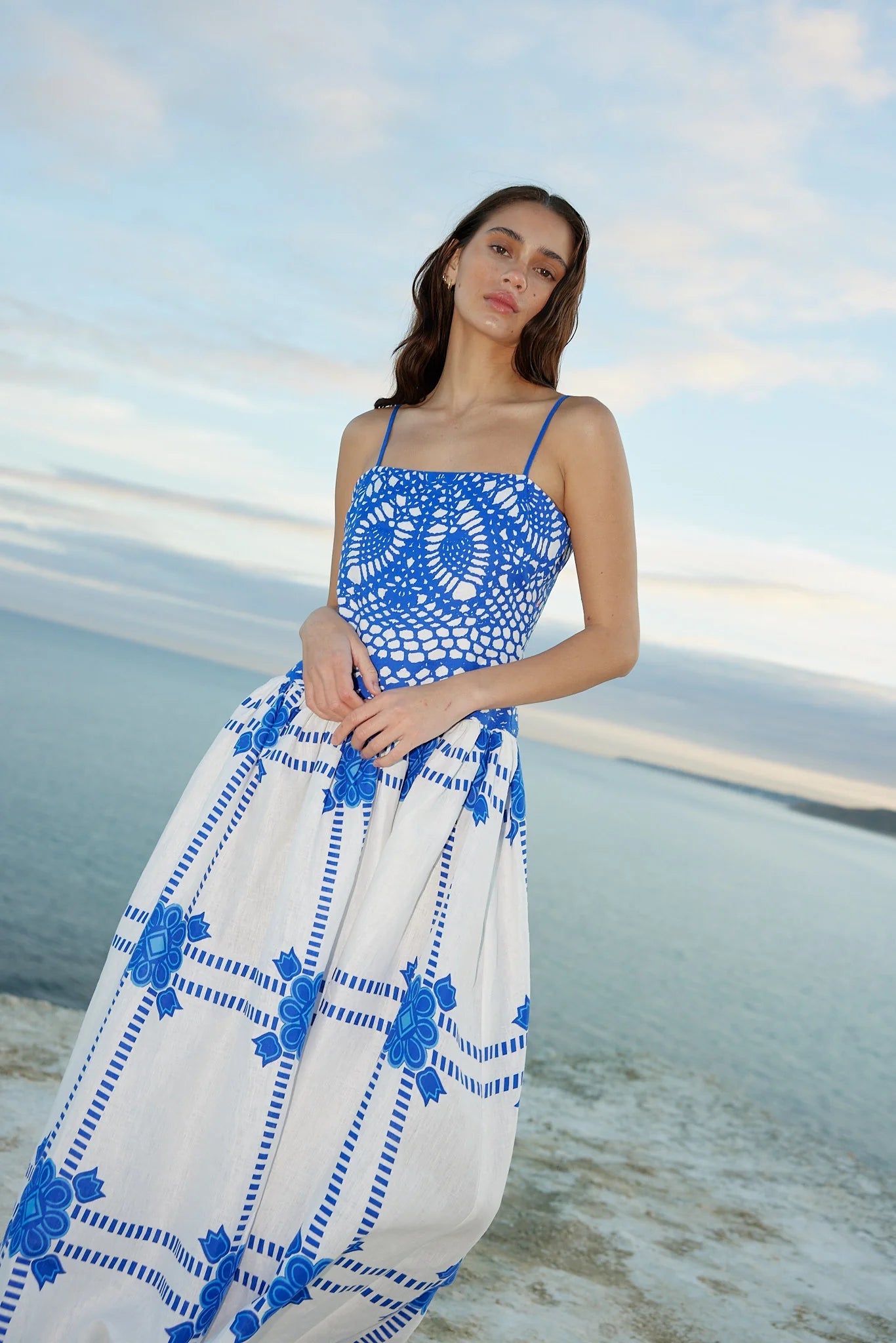 CORDELIA DRESS IN MEDITERRANEAN/FOAM - SODA Fashion Haus