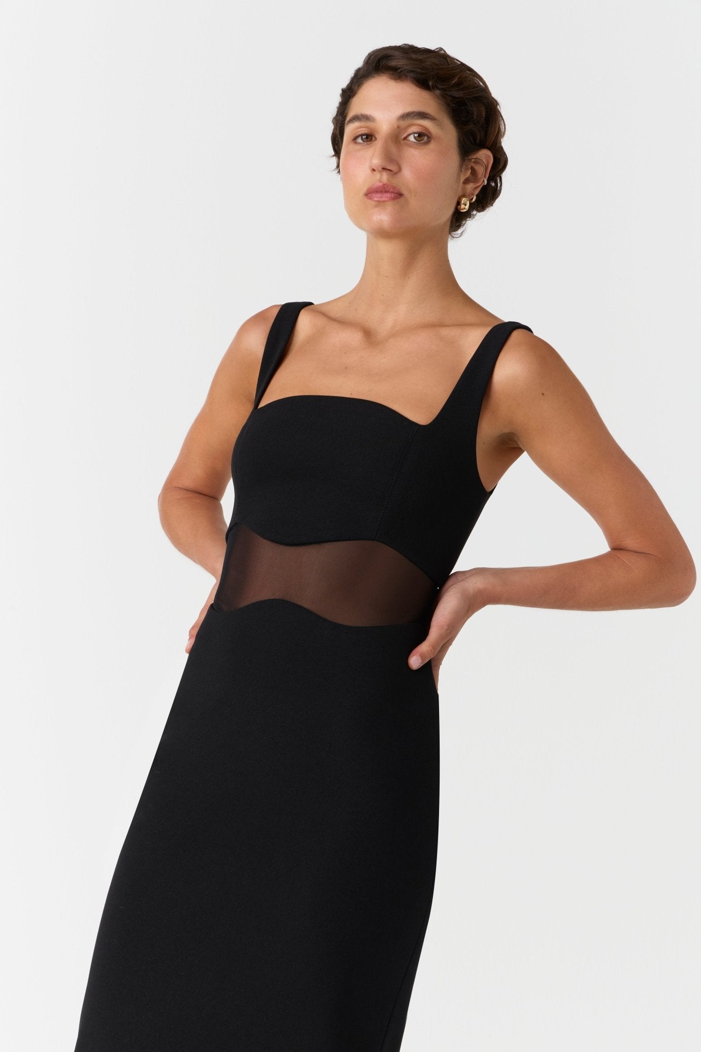 Damita Crepe and Mesh Maxi Dress - SODA Fashion Haus