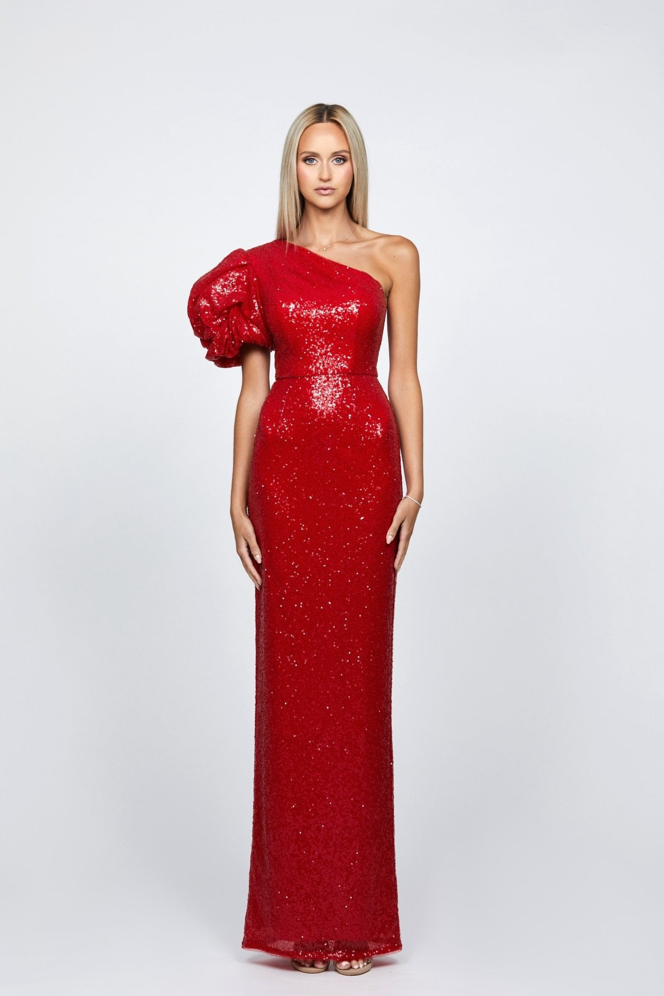 Elowen Rosette Sleeve Sequin Gown - SODA Fashion Haus