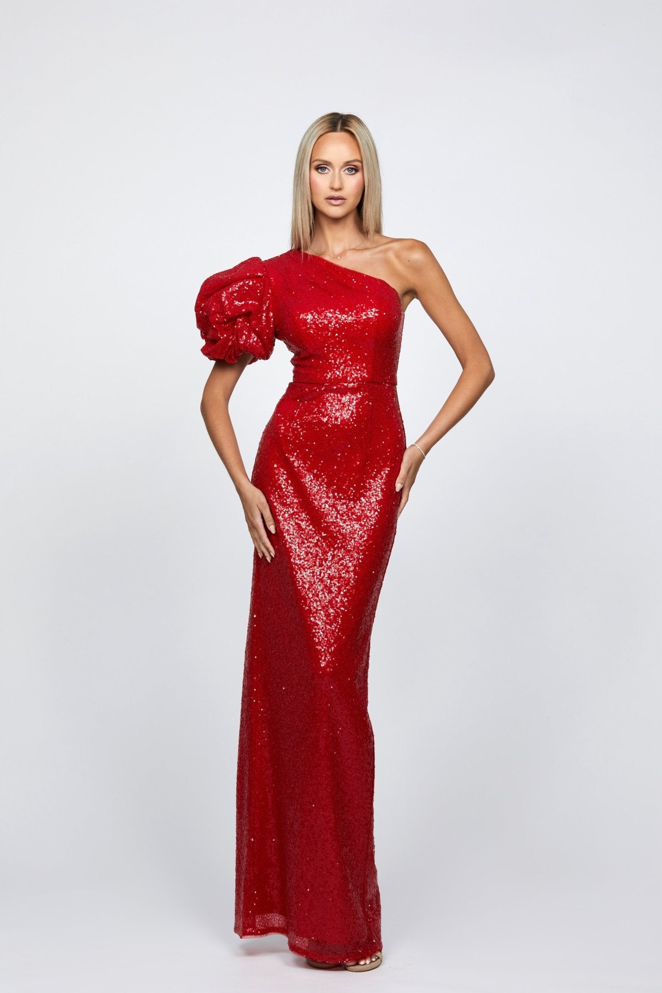 Elowen Rosette Sleeve Sequin Gown - SODA Fashion Haus