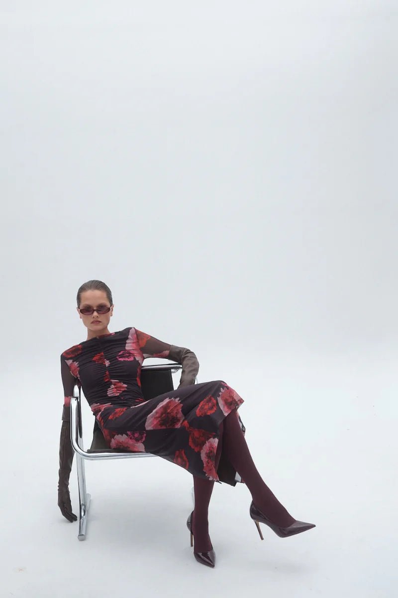 Frida Ruched Front Long Sleeve Maxi Dress - SODA Fashion Haus