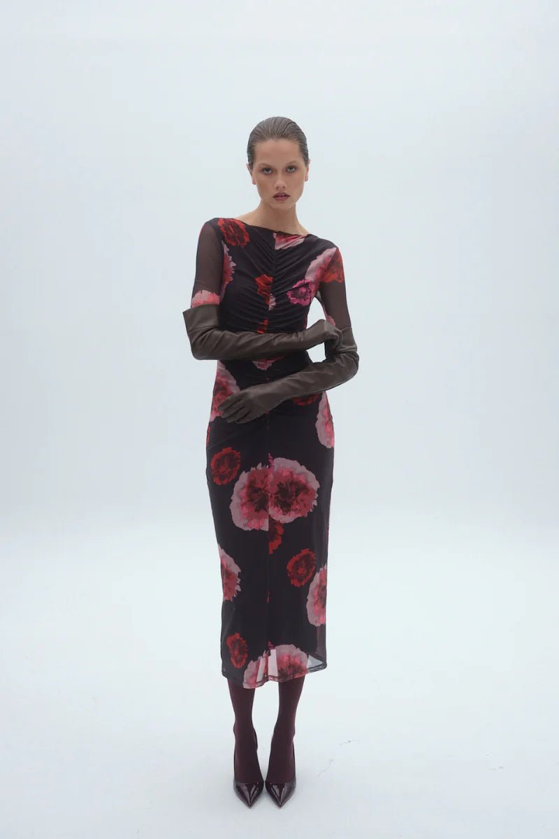 Frida Ruched Front Long Sleeve Maxi Dress - SODA Fashion Haus