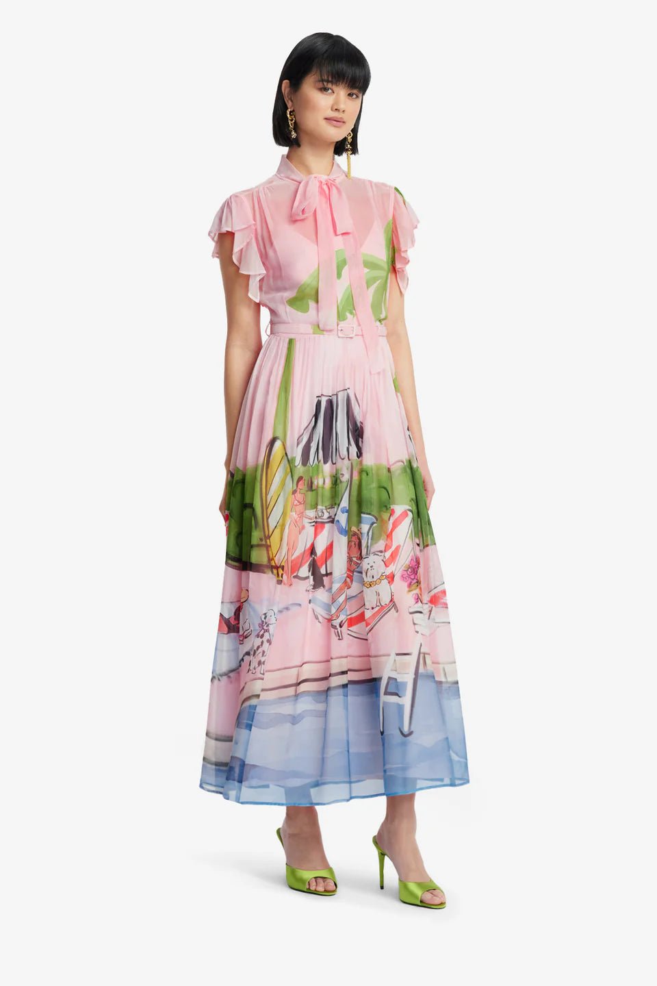 Grace Flutter Sleeve Midi Dress in Riviera Print by Leo Lin - Australian designer Dress | SODA Fashion Haus
