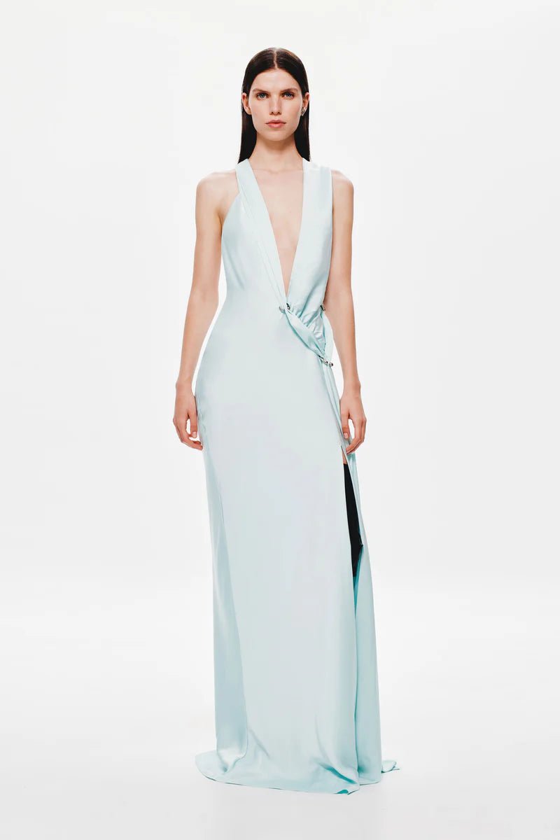 Harlow Satin Maxi Dress - Ice Blue - SODA Fashion Haus