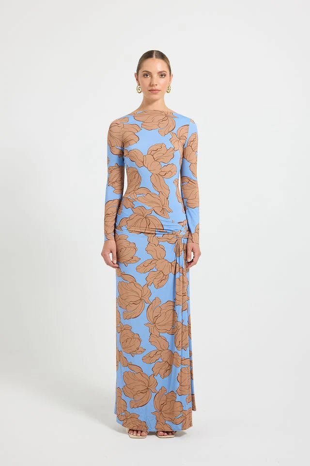 Hyacinth Maxi in Tan/Ocean - SODA Fashion Haus