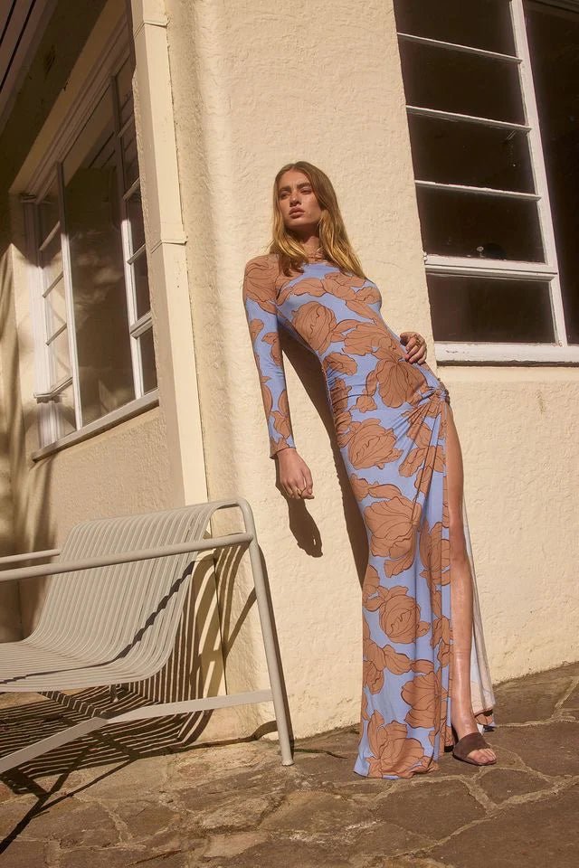 Hyacinth Maxi in Tan/Ocean - SODA Fashion Haus