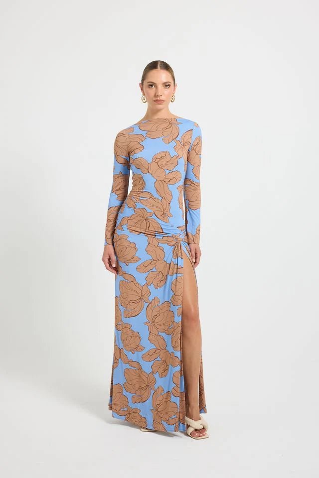 Hyacinth Maxi in Tan/Ocean - SODA Fashion Haus