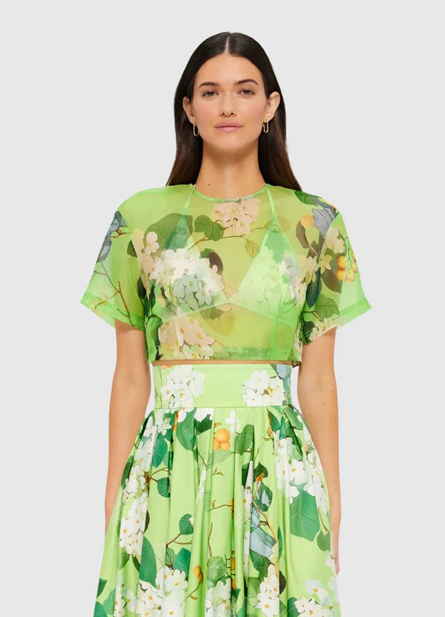 Indie Sleeve Top - Hydrangea Print in Lime - SODA Fashion Haus