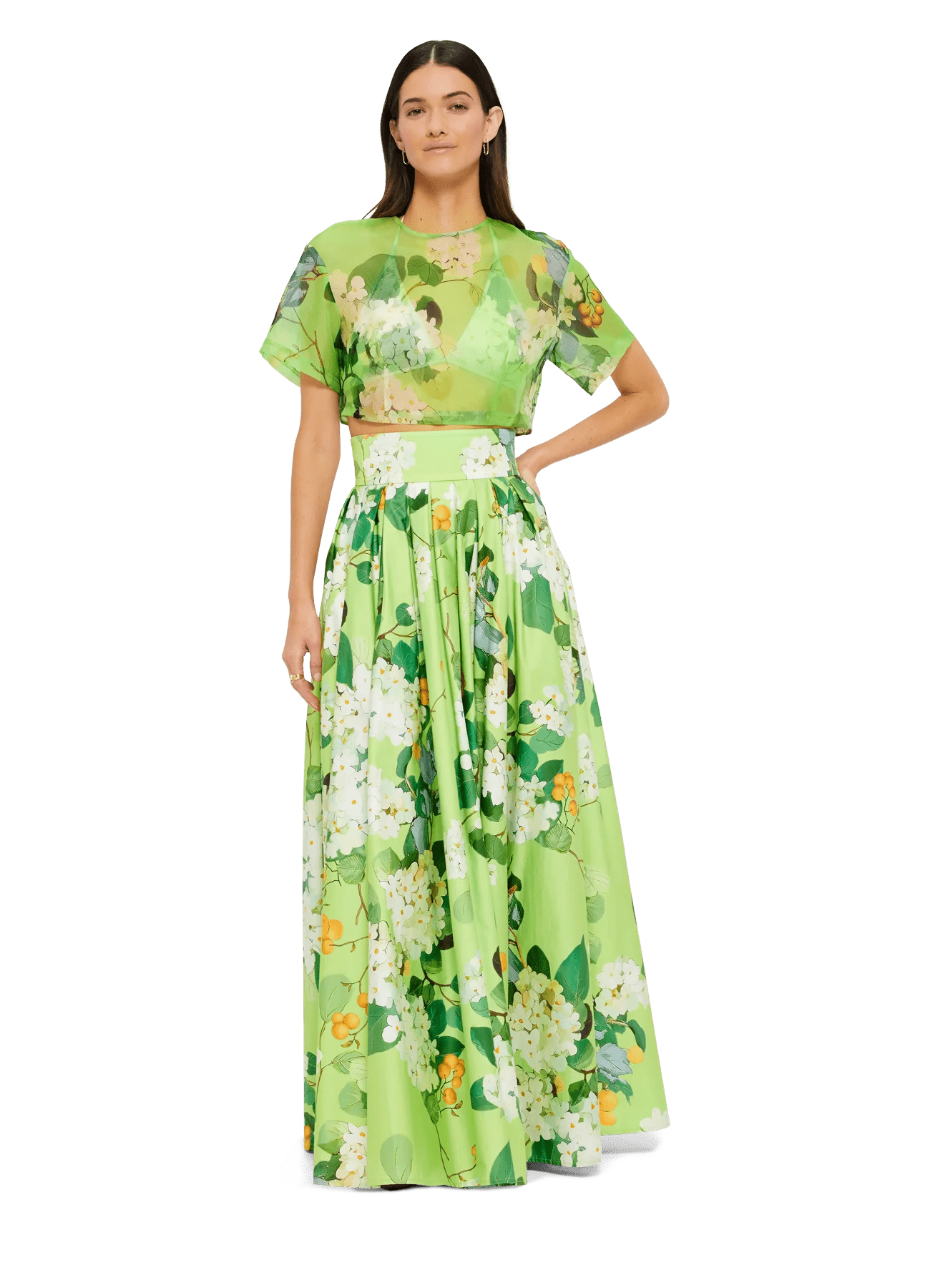 Indie Sleeve Top - Hydrangea Print in Lime - SODA Fashion Haus