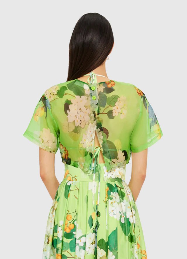 Indie Sleeve Top - Hydrangea Print in Lime - SODA Fashion Haus