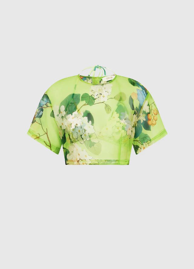 Indie Sleeve Top - Hydrangea Print in Lime - SODA Fashion Haus