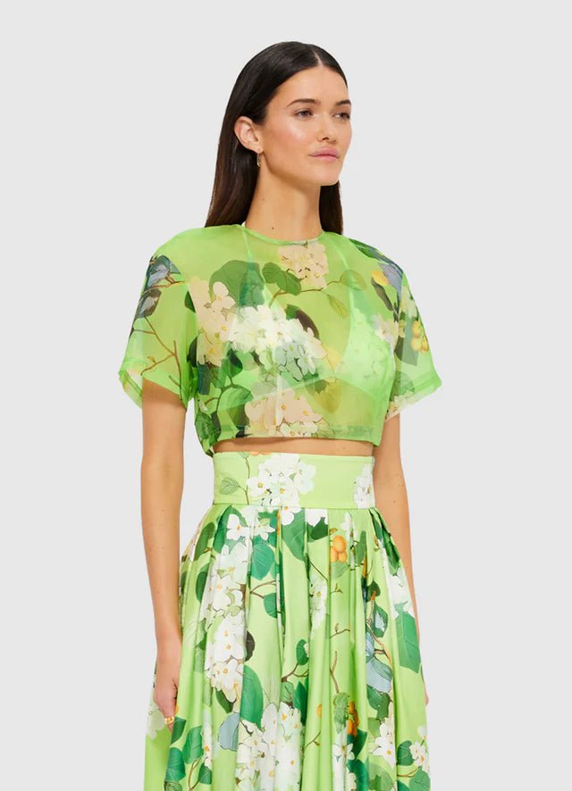 Indie Sleeve Top - Hydrangea Print in Lime - SODA Fashion Haus