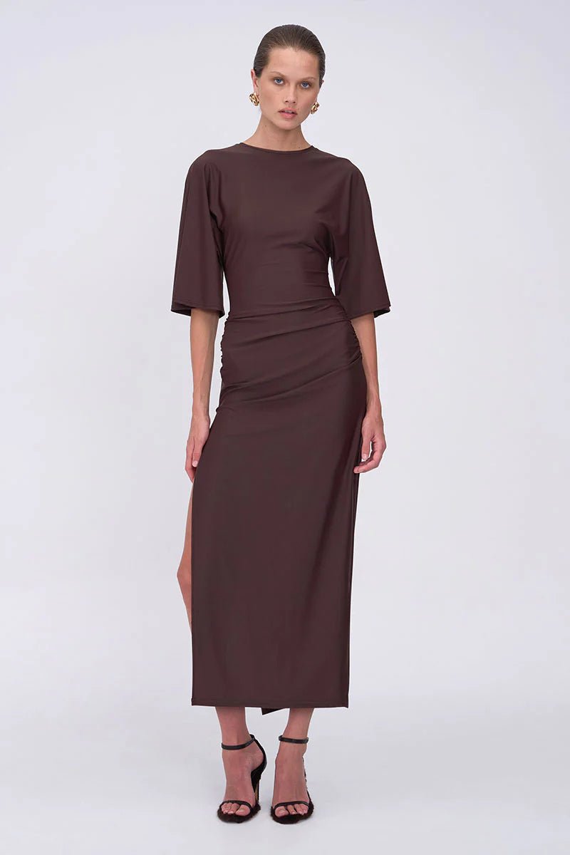 Ivy Cape Sleeve Dress (Midi) - Chocolate - SODA Fashion Haus