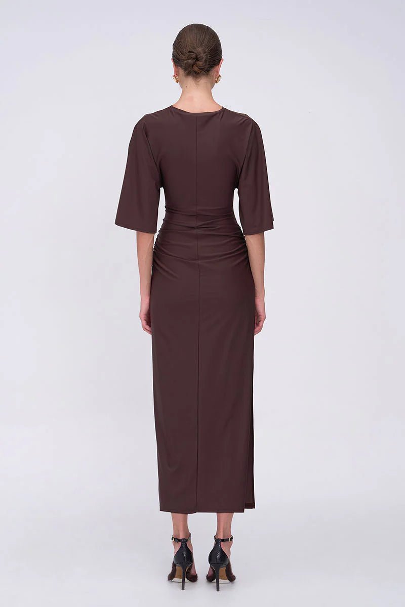 Ivy Cape Sleeve Dress (Midi) - Chocolate - SODA Fashion Haus