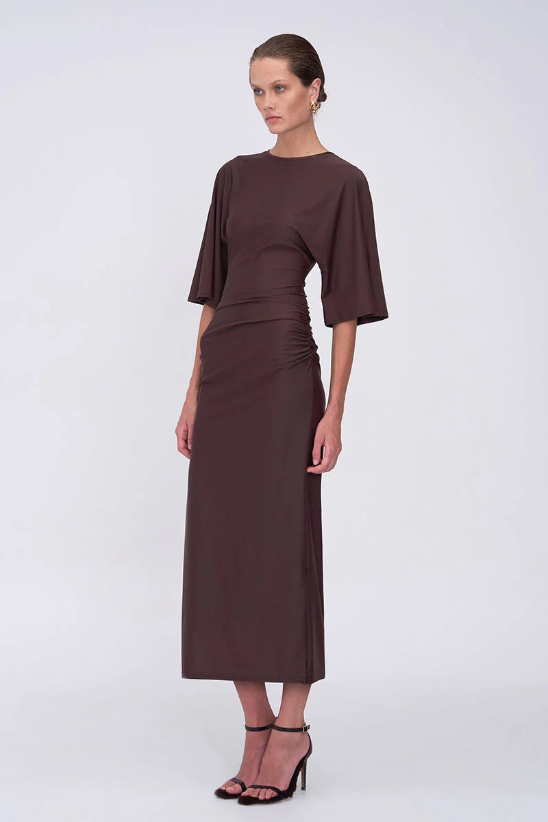 Ivy Cape Sleeve Dress (Midi) - Chocolate - SODA Fashion Haus