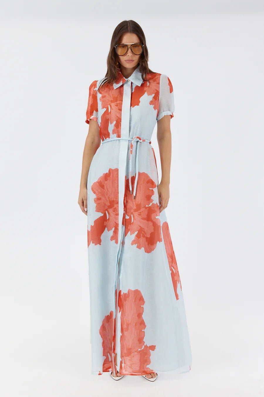 Janelle Maxi Shirt Dress Red Floral Print - SODA Fashion Haus