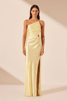 La Lune Asymmetrical Gathered Maxi Dress - Lemon - SODA Fashion Haus