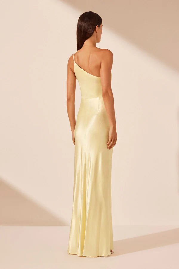 La Lune Asymmetrical Gathered Maxi Dress - Lemon - SODA Fashion Haus