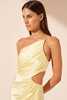 La Lune Asymmetrical Gathered Maxi Dress - Lemon - SODA Fashion Haus