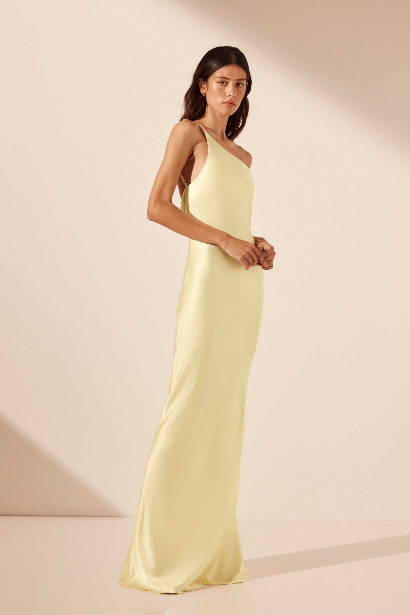 La Lune One Shoulder Cowl Back Maxi Dress - Lemon - SODA Fashion Haus