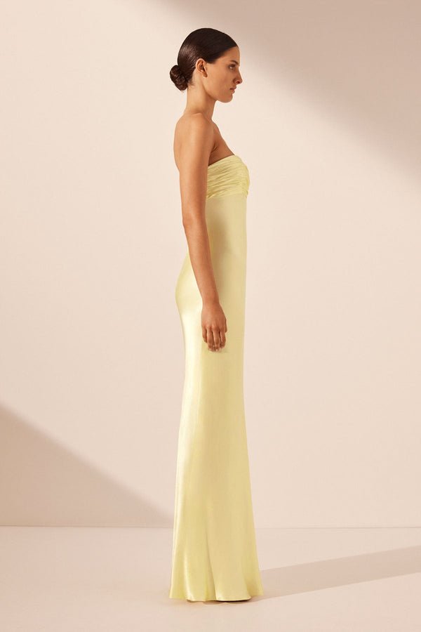La Lune Strapless Ruched Bodice Maxi Dress - Lemon - SODA Fashion Haus