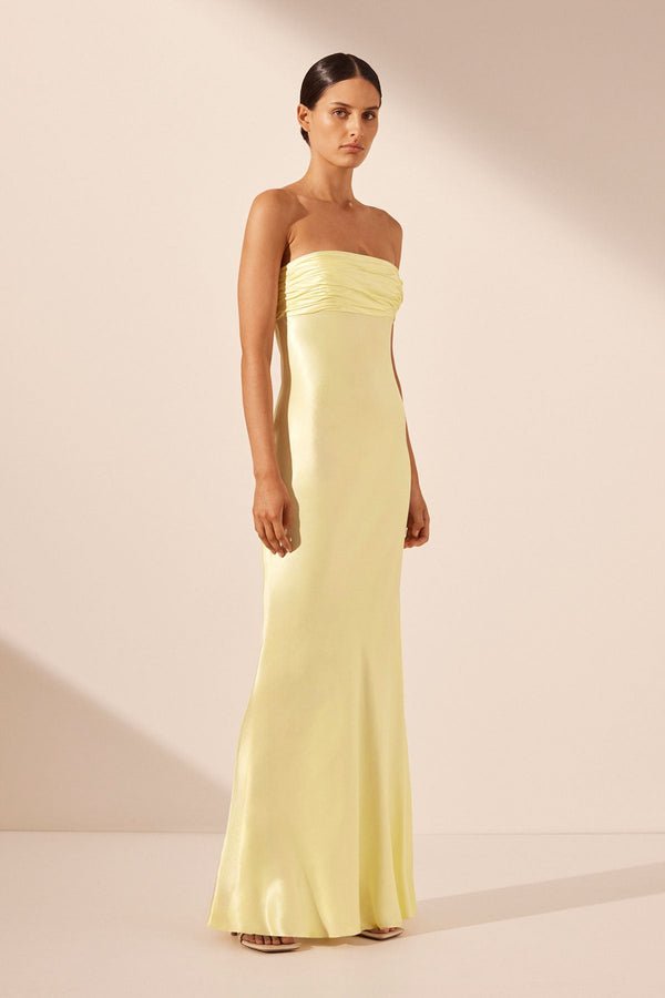 La Lune Strapless Ruched Bodice Maxi Dress - Lemon - SODA Fashion Haus