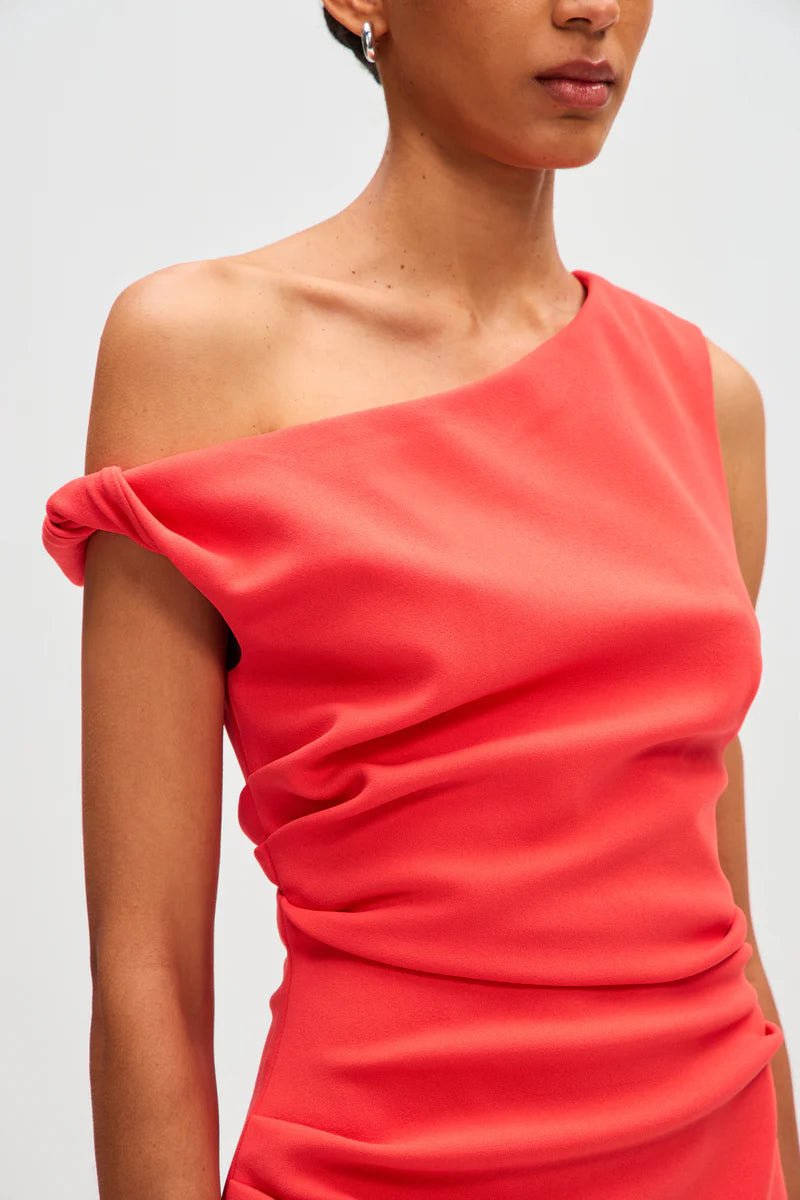 Mallory Bonded Crepe Mini Dress (Sunset Coral) - SODA Fashion Haus