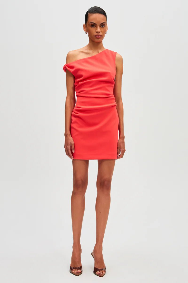 Mallory Bonded Crepe Mini Dress (Sunset Coral) - SODA Fashion Haus