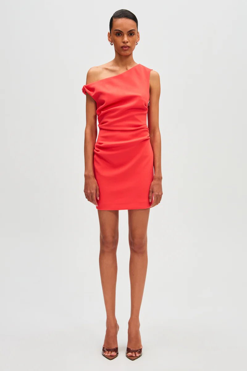 Mallory Bonded Crepe Mini Dress (Sunset Coral) - SODA Fashion Haus