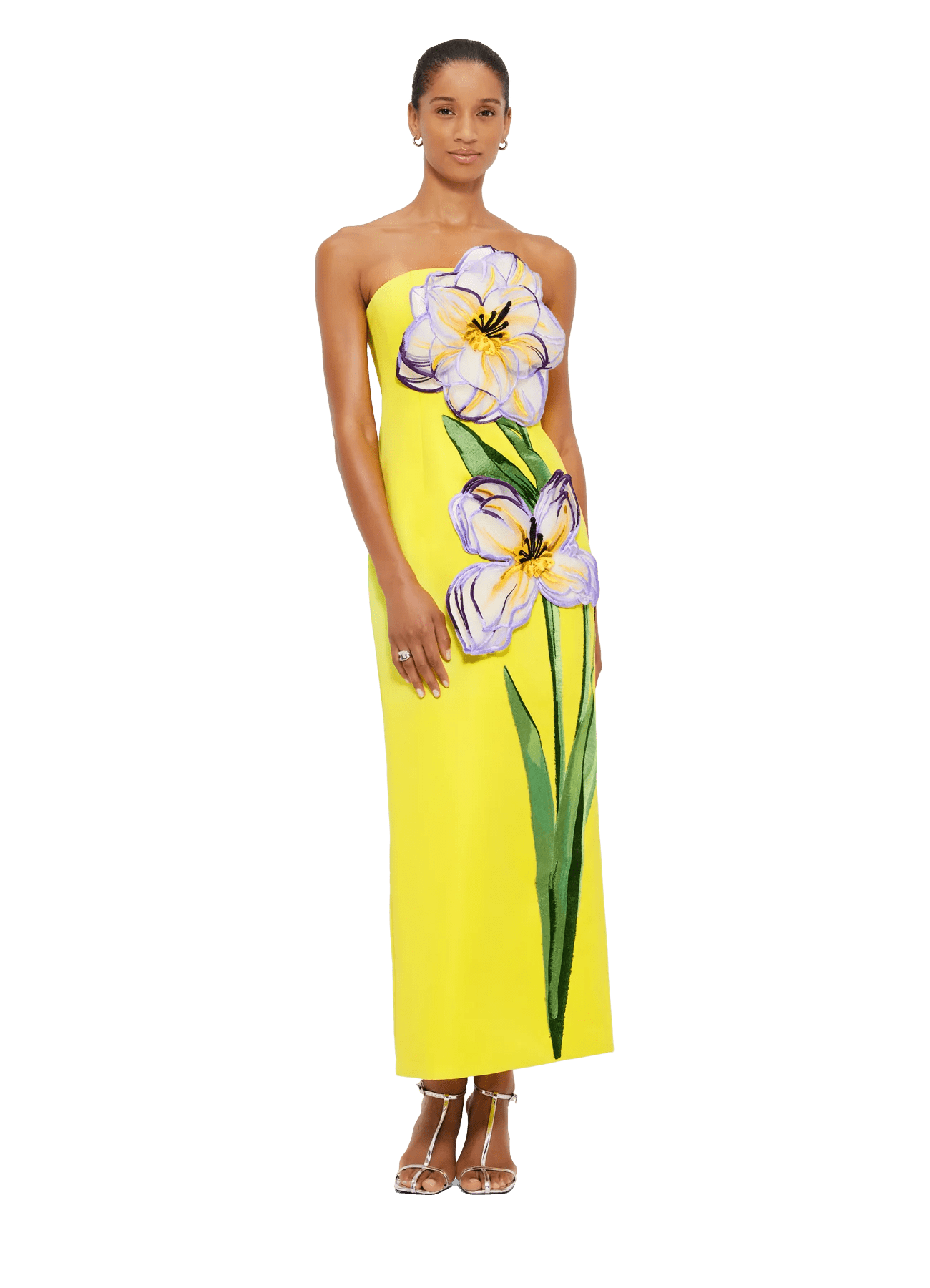 Rayna Applique Floral Maxi Dress - Iris Print in Yellow - SODA Fashion Haus