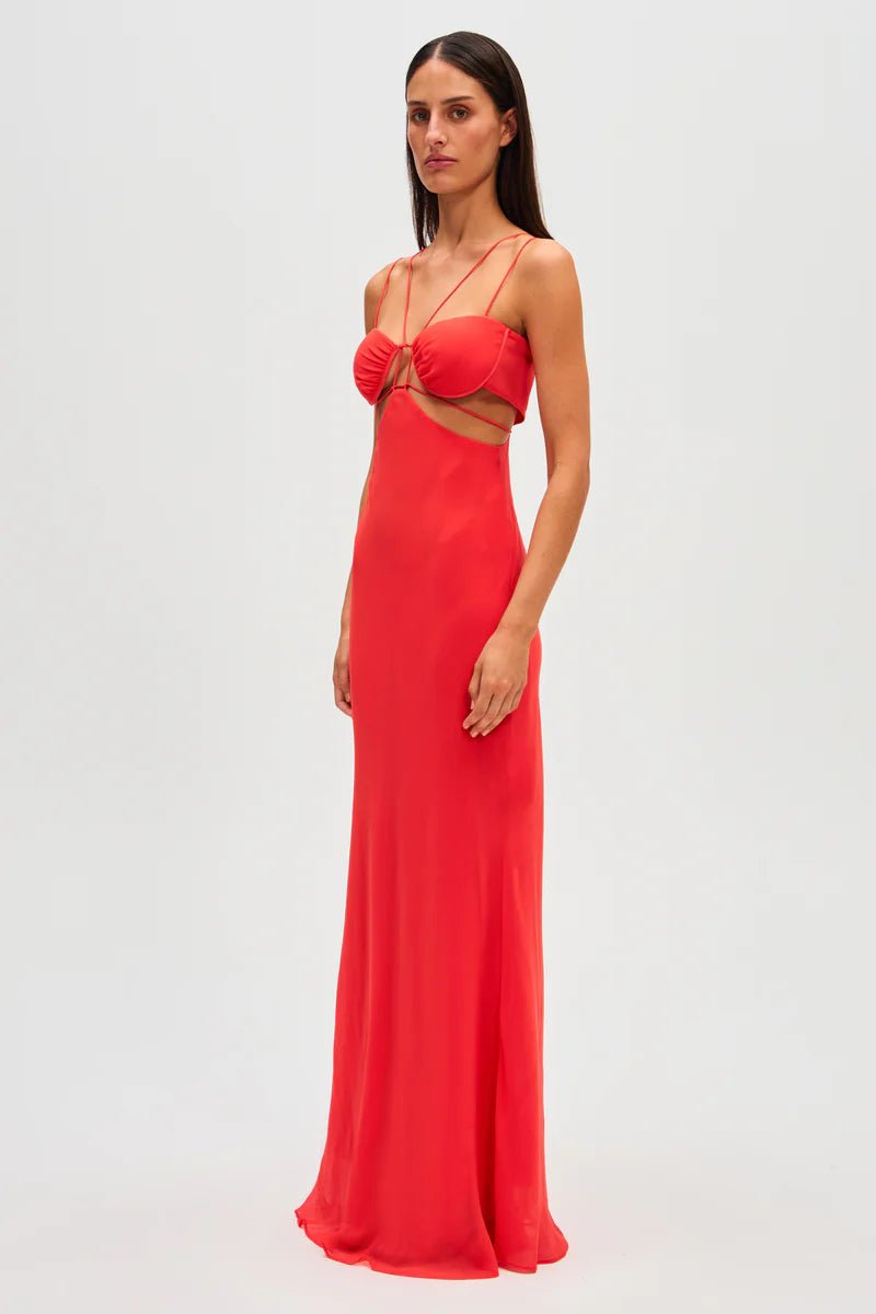 Rowan Georgette Maxi Dress (Sunset Coral) - SODA Fashion Haus