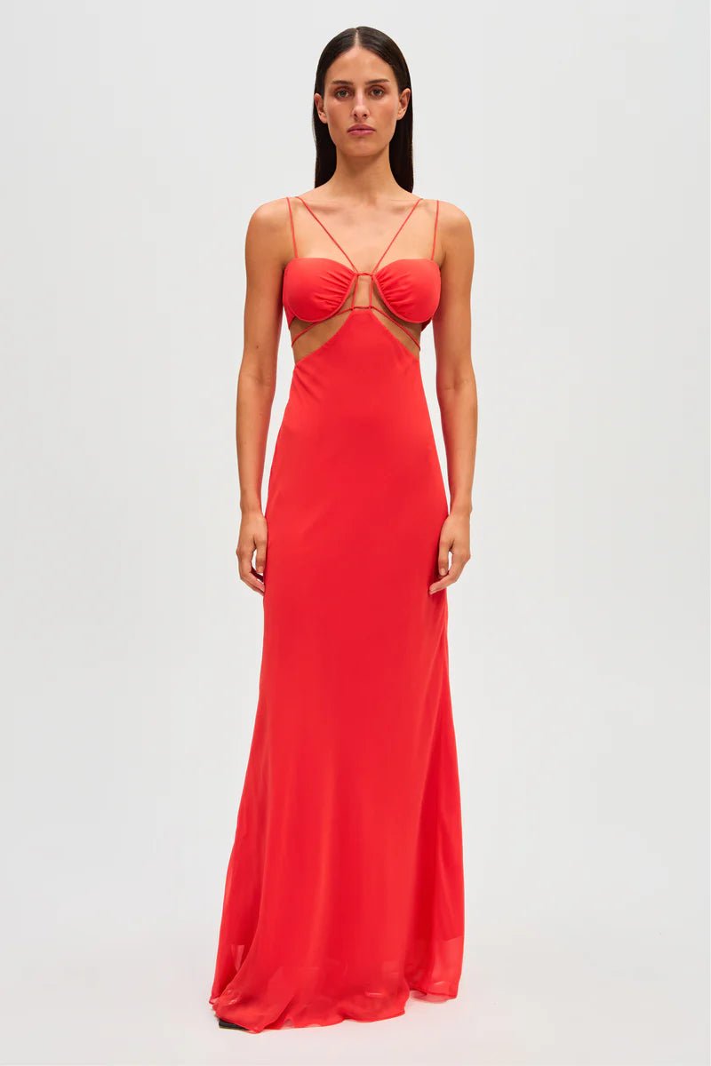 Rowan Georgette Maxi Dress (Sunset Coral) - SODA Fashion Haus