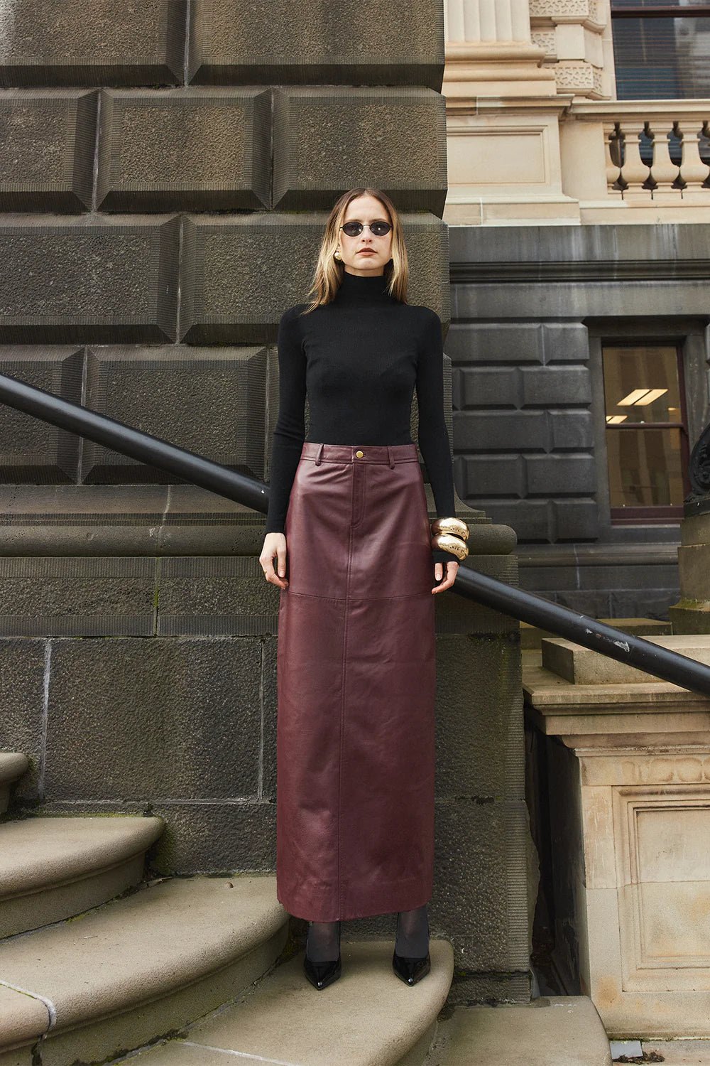 Sara Leather Maxi Skirt - Wine - SODA Fashion Haus