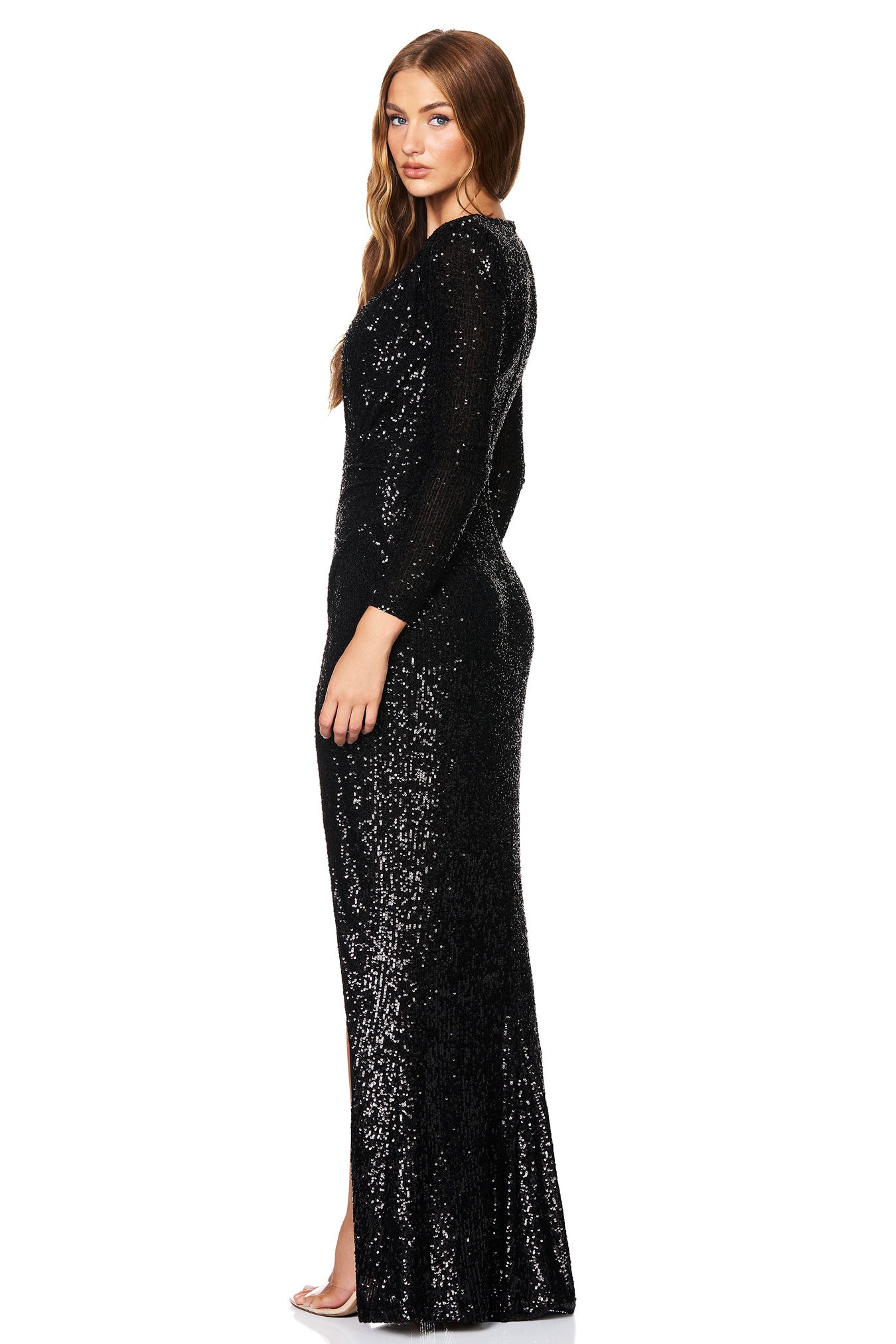 Sensation Plunge Long Sleeve Gown - SODA Fashion Haus