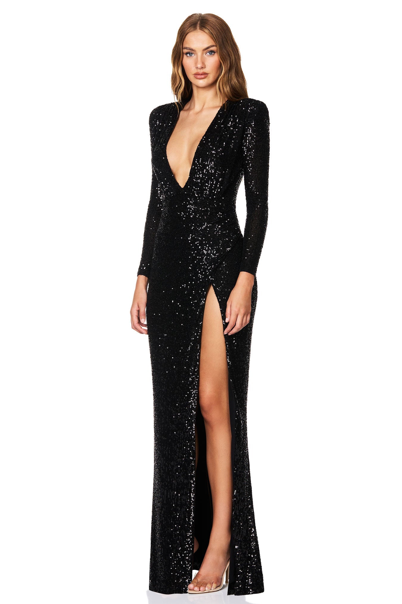 Sensation Plunge Long Sleeve Gown - SODA Fashion Haus