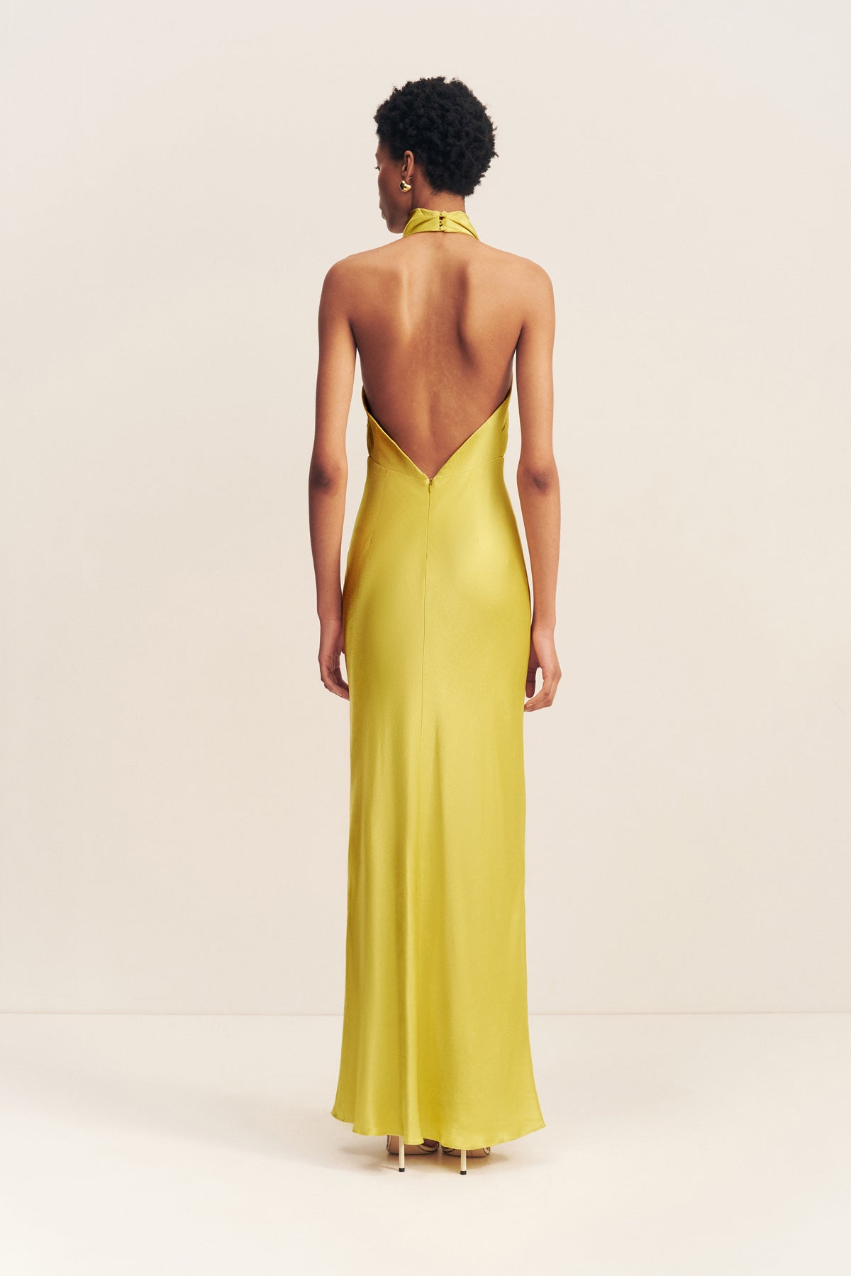 Sofia high cowl open back maxi dress - lime - SODA Fashion Haus