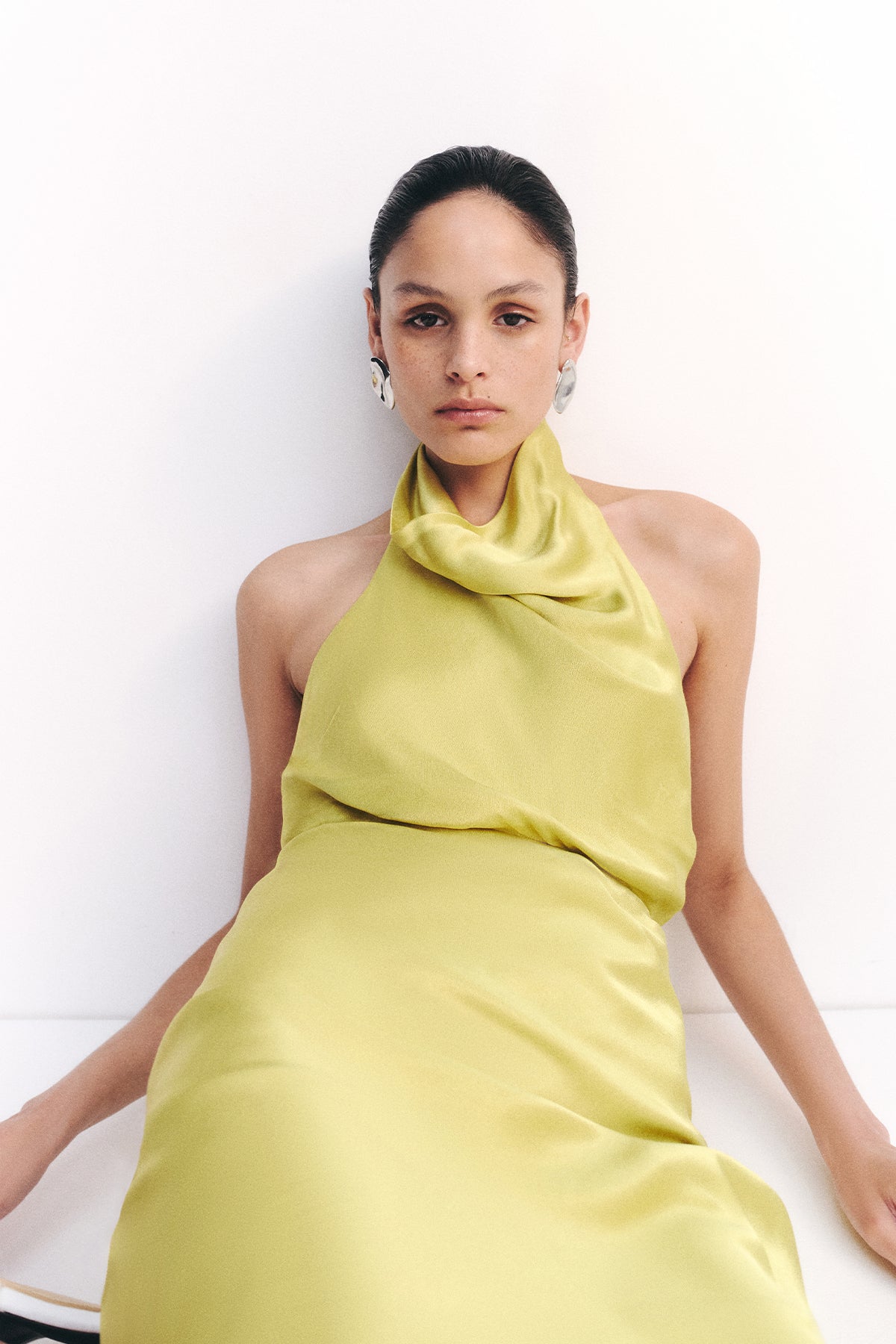 Sofia high cowl open back maxi dress - lime - SODA Fashion Haus