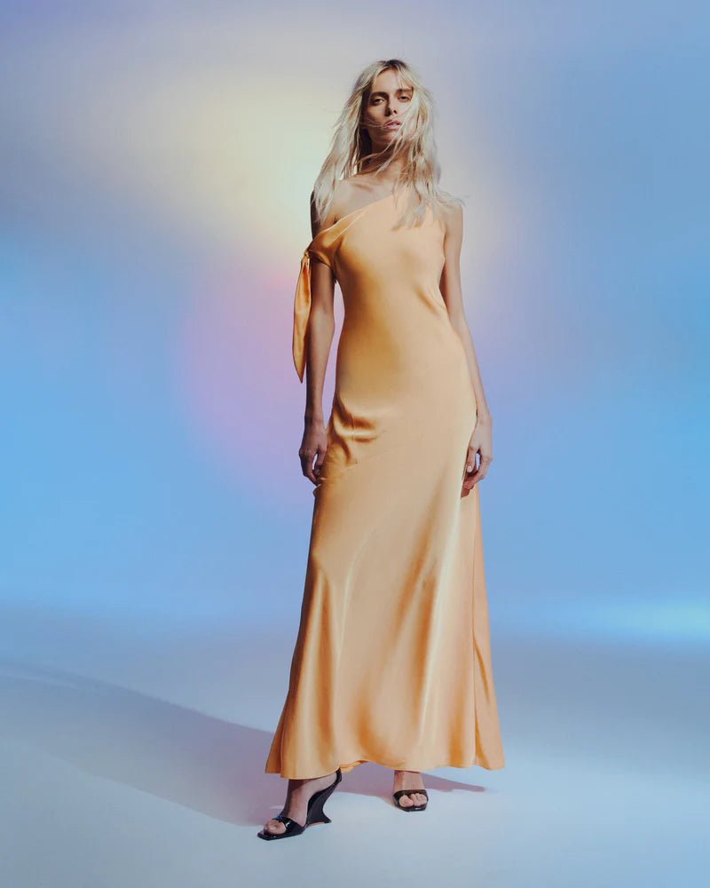 Zhuri Satin Maxi Dress (Tangerine) - SODA Fashion Haus