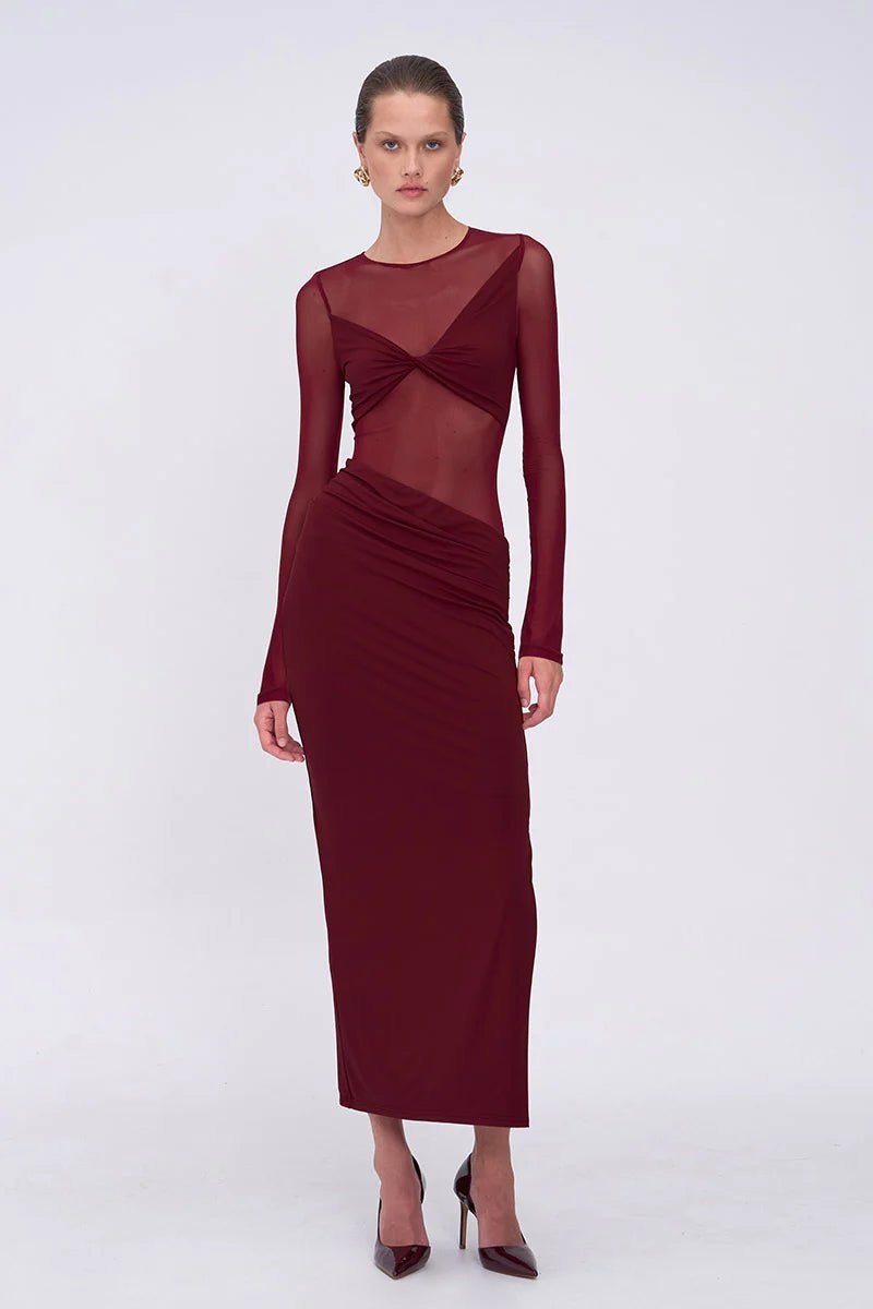 Auguste Long Sleeve Mesh Jersey Maxi - SODA Fashion Haus