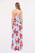 Chloe Floral Halter Mesh Plunge Maxi Dress – Blue Pink by Suboo - Australian designer Dress | SODA Fashion Haus