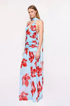 Chloe Floral Halter Mesh Plunge Maxi Dress – Blue Pink by Suboo - Australian designer Dress | SODA Fashion Haus