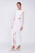 Christy Mesh Ruched Maxi Dress - White - SODA Fashion Haus