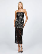 Clarise Fitted Strapless Lace Midi - SODA Fashion Haus