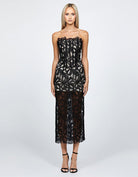 Clarise Fitted Strapless Lace Midi - SODA Fashion Haus
