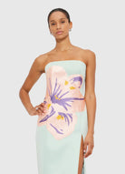 Clémence Embroidered Split Maxi Dress - Hibiscus in Pistachio - SODA Fashion Haus